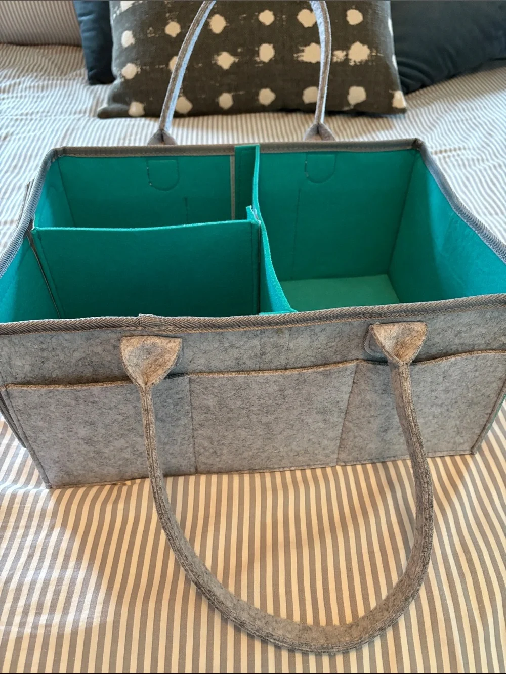Gray Felt Organizer Tote with Teal Interior